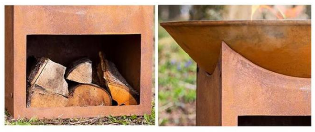 Puits en acier conçu adapté aux besoins du client de cuvette de feu de Corten de jardin de stockage extérieur de bois de chauffage