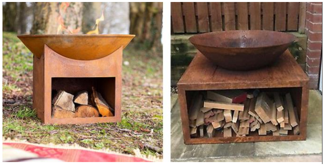Puits en acier conçu adapté aux besoins du client de cuvette de feu de Corten de jardin de stockage extérieur de bois de chauffage
