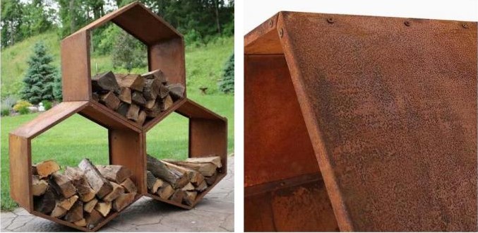 Support en acier rustique de rondin de stockage de bois de chauffage de nid d'abeilles de Corten d'hexagone résistant