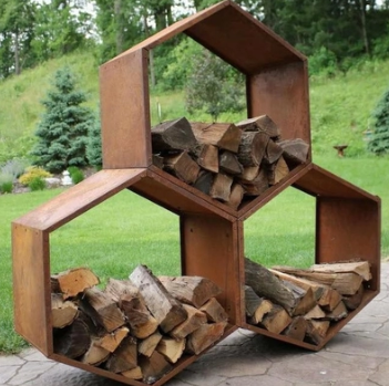 Support en acier rustique de rondin de stockage de bois de chauffage de nid d'abeilles de Corten d'hexagone résistant