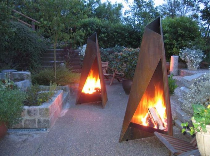 Cheminée extérieure 120cm moderne libre Corten géométrique Chimenea en acier
