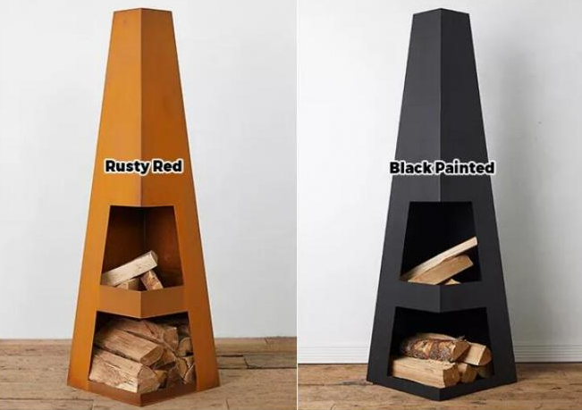 Rouille brûlante en bois survivant à la pyramide extérieure du feu de Chiminea d'obélisque en acier