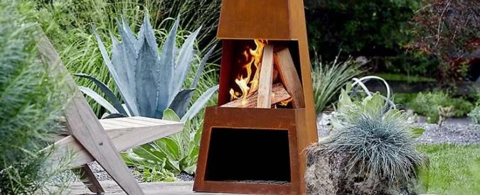Cheminée extérieure conçue par contemporain grand Corten Chiminea en acier