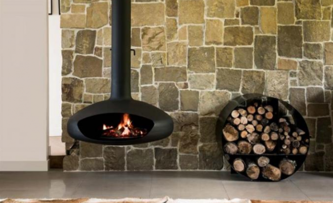 Cheminée en acier accrochante suspendue tournante brûlante en bois décoratif d'intérieur