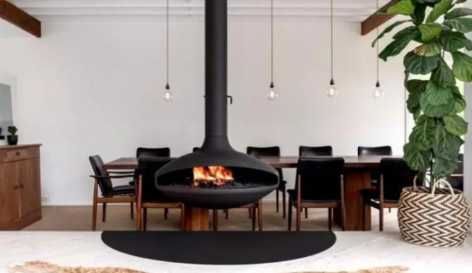 Cheminée en bois tournante accrochante suspendue d'intérieur de fourneau en acier de chauffage d'hôtel