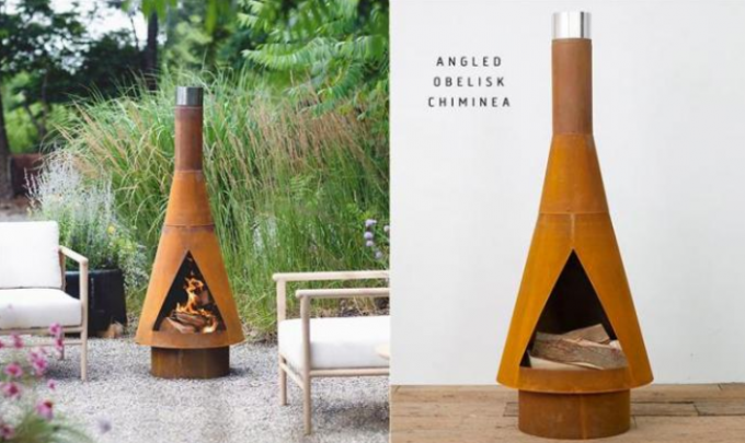 Obélisque à angles en acier rustique Chiminea de Corten de cheminée brûlante en bois extérieure