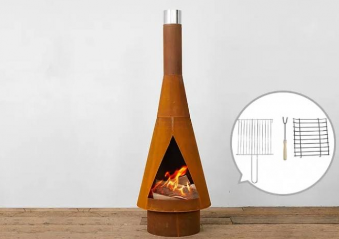 Obélisque à angles en acier rustique Chiminea de Corten de cheminée brûlante en bois extérieure