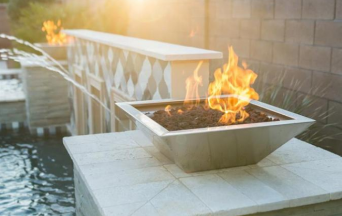 Le feu Pit And Water Bowl d'acier inoxydable de place de caractéristique de l'eau de piscine