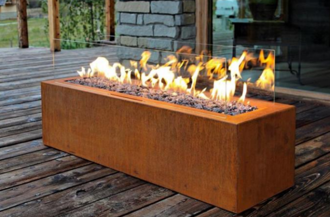Le feu de gaz en acier caché par rectangle de Corten de réservoir de LP Pit Table For Backyard