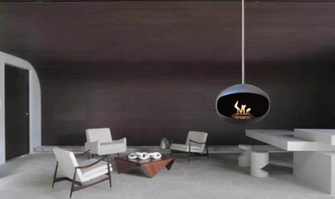 Bio cheminée d'intérieur moderne d'éthanol de Matte Black Ceiling Mounted Hanging