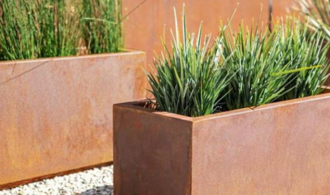 Planteur en acier de cuvette de rectangle de Corten de longue en métal de rectangle boîte extérieure de planteur