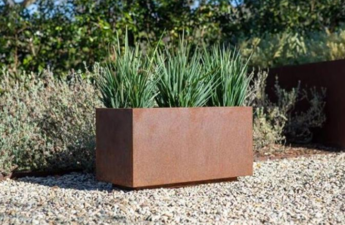 Planteur en acier de cuvette de rectangle de Corten de longue en métal de rectangle boîte extérieure de planteur