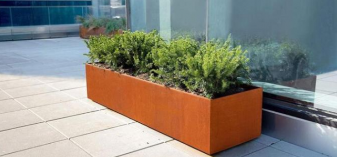 Planteur en acier de rectangle de Corten de jardin de pots en métal de longue boîte moderne de cuvette