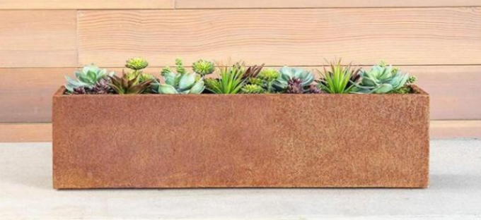 Planteur en acier de rectangle de Corten de jardin de pots en métal de longue boîte moderne de cuvette