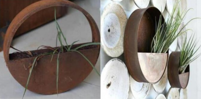 Moitié en acier de Corten en métal de décoration à la maison de mur autour des pots de fleur de tenture