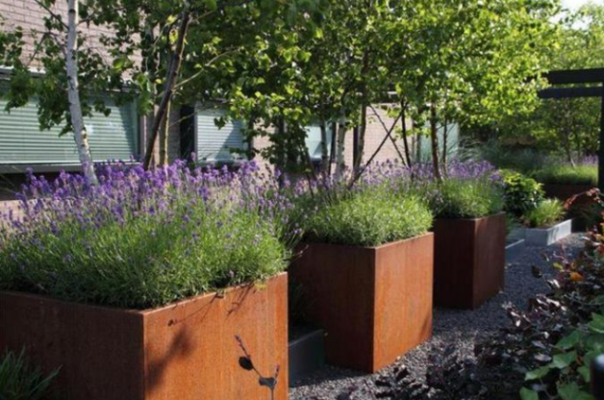 Planteur carré en acier de Corten en métal de jardin en pot de taille moderne de cube avec des trous de drainage