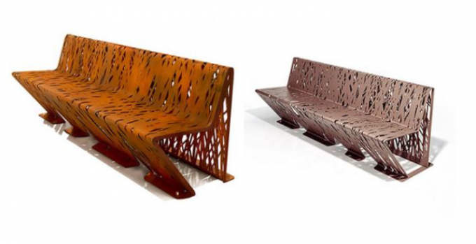 Tableau extérieur en acier rouillé naturel de Corten de mobilier métallique géométrique avec l'ensemble de banc