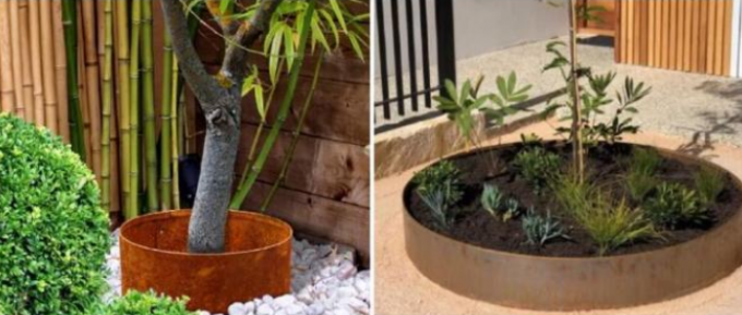 Jardin Rusty Corten Steel Planter Tree décoratif Ring With Folded Top Edge