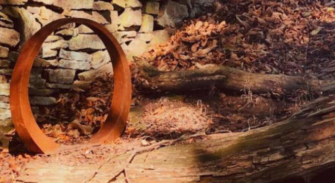 porte en acier de lune de Corten de conception unique de diamètre de 210cm pour l'aménagement de jardin