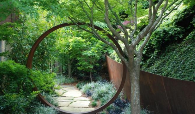 porte en acier de lune de Corten de conception unique de diamètre de 210cm pour l'aménagement de jardin