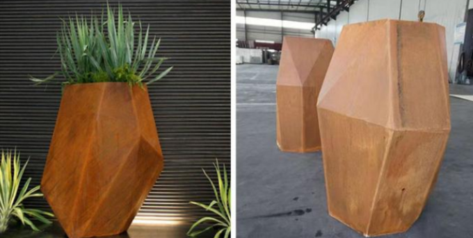 Pot de fleur hexagonal en acier de Corten de planteur géométrique d'intérieur et extérieur en métal