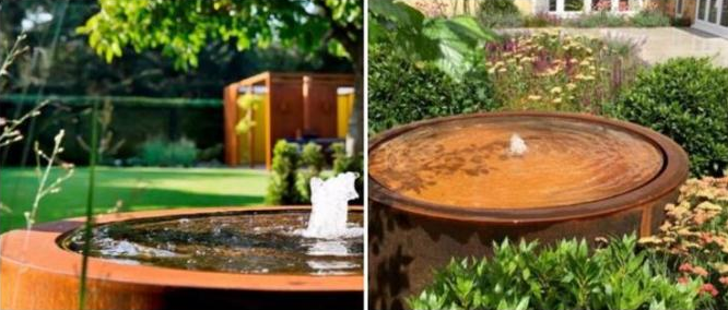 fontaine en acier de nappe phréatique de 120cm Dia Garden Rust Surface Cylindrical Corten