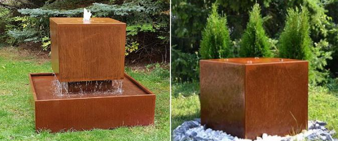 Caractéristique de flottement en acier de l'eau de Corten de bloc cubique décoratif de l'eau de jardin
