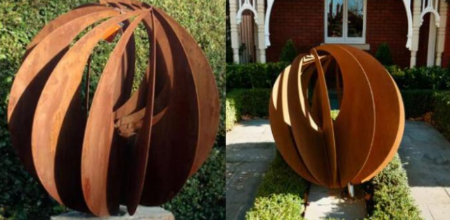 Sculpture extérieure en acier en Corten de conception rustique de sphère de jardin grande pour le paysage