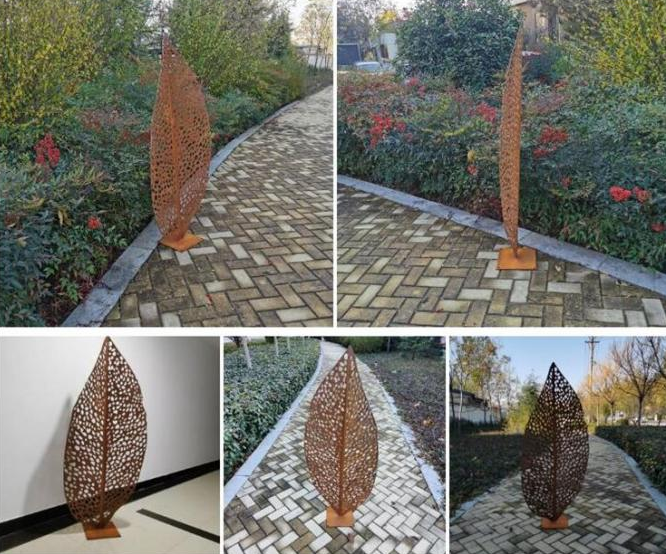 Sculpture rustique en Art Corten Steel Apple Leaf d'arbre en métal pour des ornements de jardin