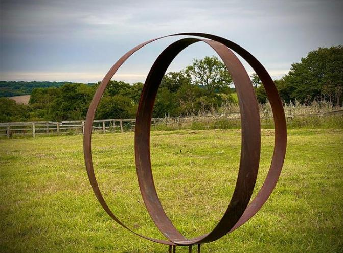 Jardin en acier Ring Hoop Sculpture de Ring Circle Garden Art Corten grand en métal rustique
