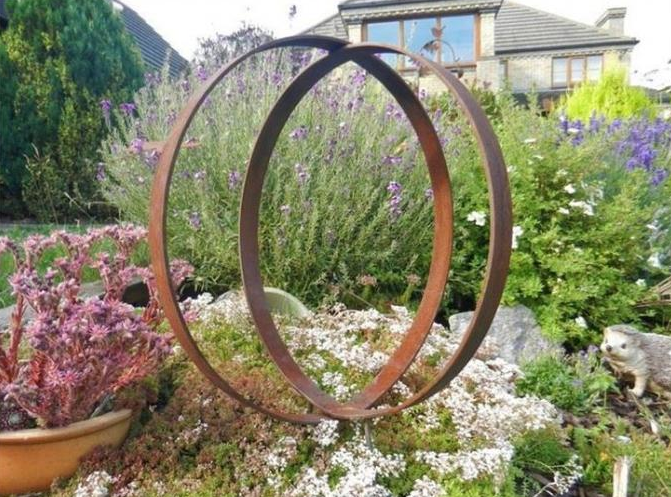 Jardin en acier Ring Hoop Sculpture de Ring Circle Garden Art Corten grand en métal rustique
