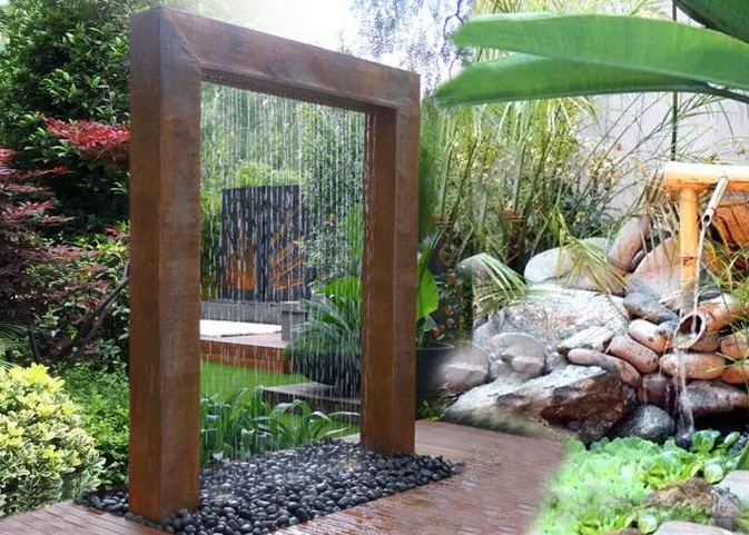 Fontaine en acier de caractéristique de l'eau de Corten de cascade de cascade de rouille de décoration de jardin