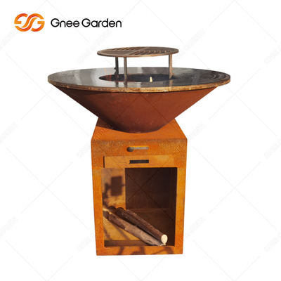 Barbecue à charbon de bois Barbecue extérieur en acier Corten Fire Pit avec gril de cuisson