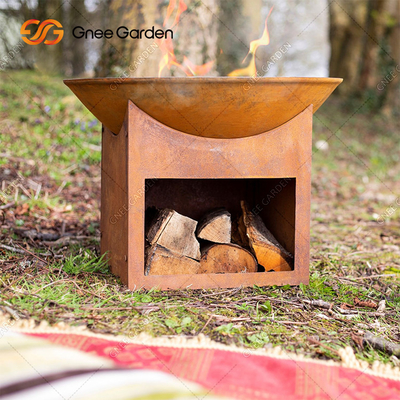 Bois extérieur rond de jardin brûlant le puits en acier 3mm du feu de Corten avec le stockage en bois
