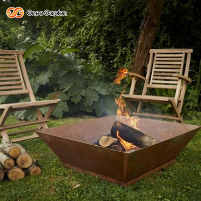 Puits brûlant en bois en acier extérieur 50x50x33cm du feu de cuvette de feu de Matt Rusted Corten