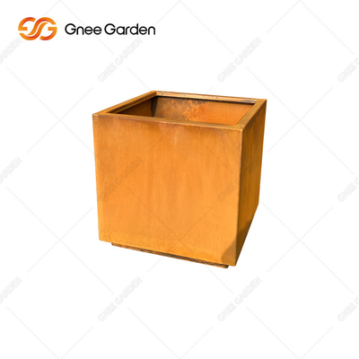Pot de fleur en acier cubique en métal de planteur de Corten de forme carrée pour le jardin