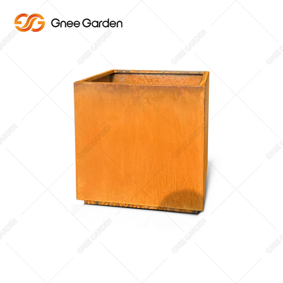 Pot de fleur en acier cubique en métal de planteur de Corten de forme carrée pour le jardin
