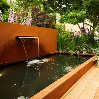Paysage extérieur en acier moderne de jardin de fontaine d'eau de Corten rectangulaire