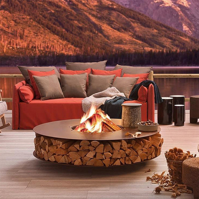 Le feu en bois Pit Table With Chairs de support de Corten de bois de chauffage de mobilier métallique extérieur en acier rond de stockage