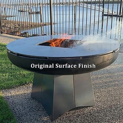 Foyer de barbecue en acier Corten patiné de 3 mm d'épaisseur avec plancha circulaire
