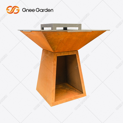 Le feu en acier Pit Grill Trapezoid Shaped Outdoor de BARBECUE de Corten faisant cuire des grils pour le jardin