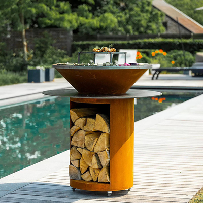 Gril extérieur de charbon de bois de BBQ en acier de Corten de jardin en métal pré rouillé