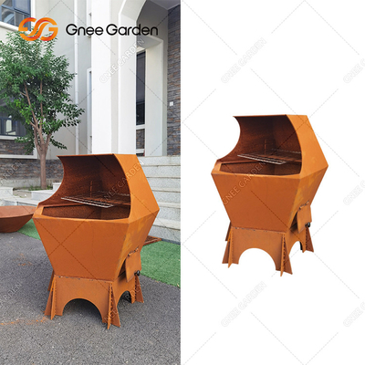 Foyer de barbecue en acier Corten patiné de 3 mm d'épaisseur avec plancha circulaire