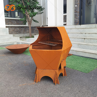 Cuisine extérieure de patio faisant cuire le gril en acier de barbecue de charbon de bois de Corten fait sur commande