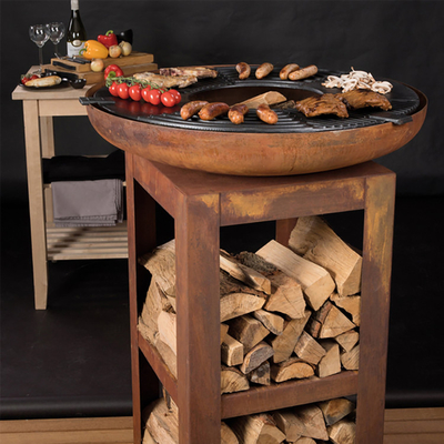 Gril campant brûlant de BARBECUE de cuisine de Corten en bois en acier extérieur moderne de gril
