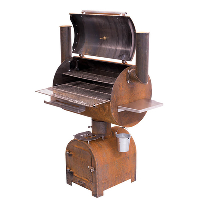 Fumeur en acier extérieur de charbon de bois de gril du feu de BARBECUE de Corten avec le plat de gril de Plancha de cercle