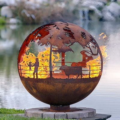 le feu en acier Pit Handcrafted Corten de globe décoratif de 900mm
