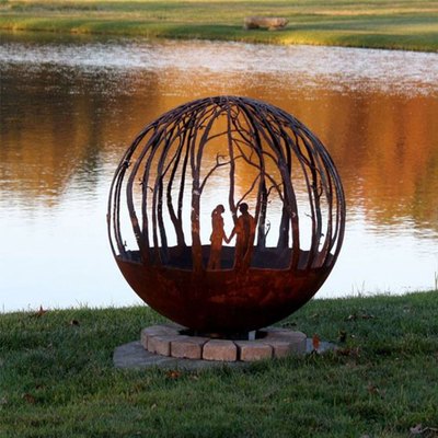 Bois extérieur brûlant le feu en acier Pit Round Custom de sphère de Corten