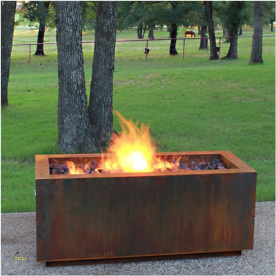 Bois libre brûlant le feu en acier Pit Rectangular de Corten