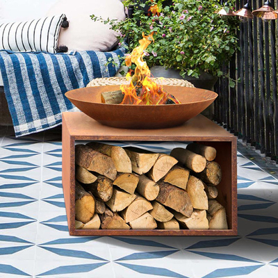 Le feu en acier extérieur Pit Large Corten Steel Brazier avec le support en bois de stockage